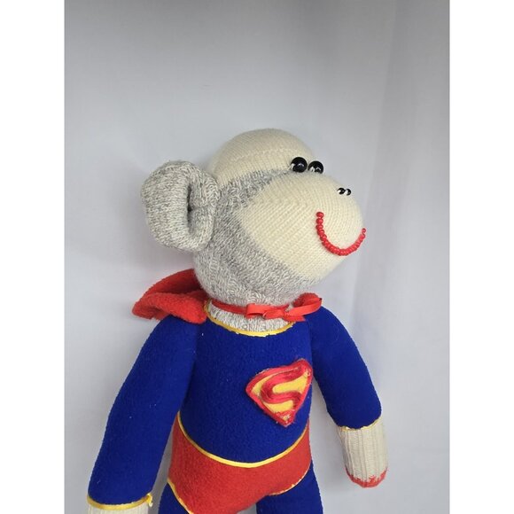 Sock Monkey Superman stuffed animal plush- Handmade 19 Inches - Picture 8 of 14